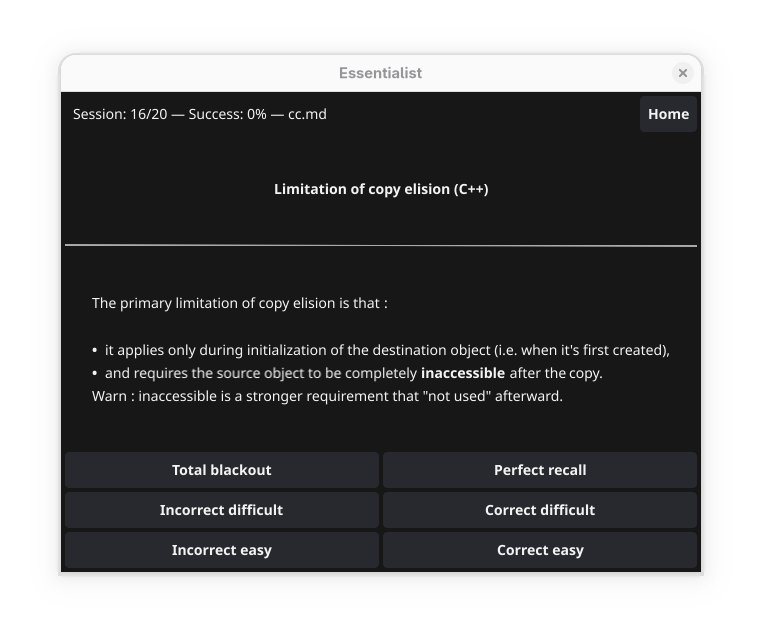 screenshot of essentialist on Linux