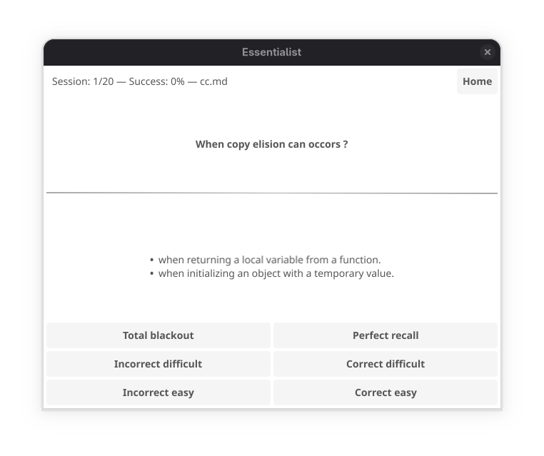 screenshot of essentialist on Linux