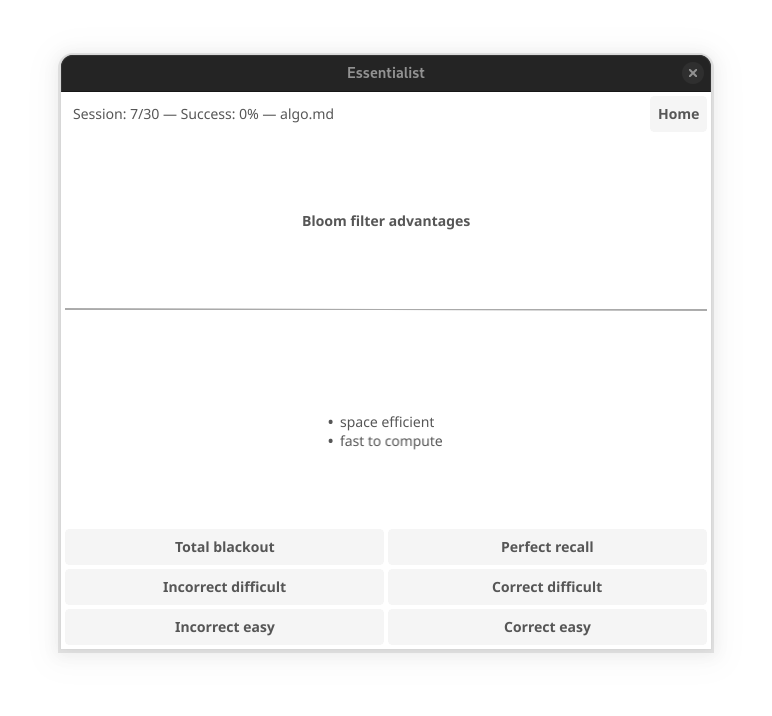 screenshot of essentialist on Linux